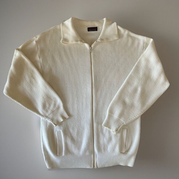 Robertsons Carmel-By-The-Sea Fine Cotton Full Zip Cardigan Size Large Preppy Lux